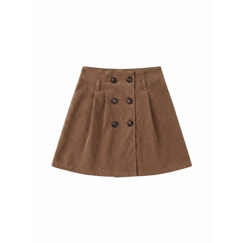 Altar'd State Womens Skirt Medium Brown Corduroy Button Front Mini Pleated Fall
